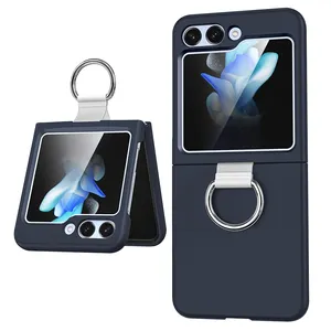 Folding Screen Protective Phone Cover With Finger Loop For Samsung Hard PC Clear Phone Case With Ring For Samsung Z Flip 5 4 3