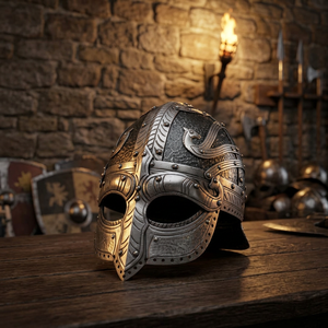 Casco Vikingo de Acero Plateado, Armadura Antigua, Pieza de Arte Coleccionable, Artesanía de Fundición - Product Image 3