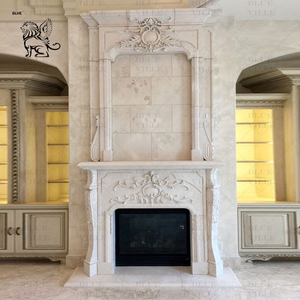 BLVE Decorative Villa Luxury Design Hand Carving <strong>Large</strong> Freestanding Double <strong>Mantel</strong> White Marble <strong>Fireplace</strong> - Product Image 3