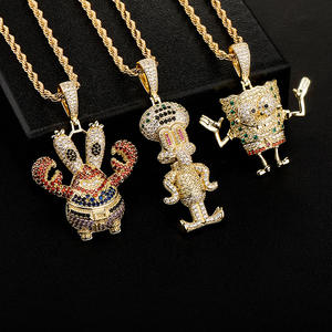Mode Kartun Sponge Bob Celana Persegi Bertatahkan Zirkon Liontin Hip Hop Street Trend Kalung Perhiasan - Product Image 5