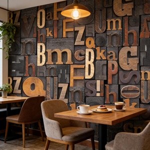 Papier peint 3D lettres rétro pour café, fête, maison, restaurant, chambre de garçon, fond de salle de sport - Product Image 1