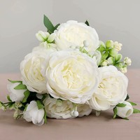 Fleur de pivoine artificielle à 5 têtes, branche de pivoine artificielle en soie pour la décoration de mariage et de la maison