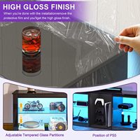Meuble TV brillant haut de gamme avec éclairage LED, console multimédia moderne avec étagères en verre et rangement pour jeux vidéo, idéal pour la maison