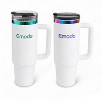 Bouteille d'eau en acier inoxydable de 40 oz avec poignée, paille, gobelet de voyage, mug de camping, gobelet isotherme, revêtement personnalisé en poudre, revêtement or arc-en-ciel