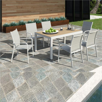 Table et chaises de salle à manger en bois composite et aluminium pour extérieur, idéales pour jardin et resort - Collection Milan