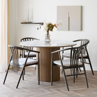 Table à manger ronde moderne de luxe 6 places en marbre naturel, pierre frittée, travertin avec pieds en bois