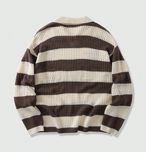 Suéter Polo Casual Holgado para <span class=keywords><strong>Hombre</strong></span> con Logotipo Bordado Personalizado, 100% Algodón, Diseño a Rayas, Estilo Urbano - Product Image 3