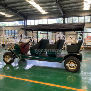 รถชมวิวไฟฟ้าสีเขียวเข้มสไตล์วินเทจ พร้อมอุปกรณ์ตกแต่งสีทอง แบบหลายแถว พร้อมหลังคาสีดำกันน้ำ - Product Image 6
