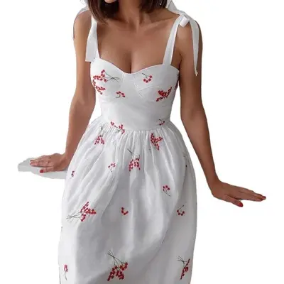 Vestidos de princesa bordados con flores Vintage para mujer, vestidos bonitos de malla para mujer 2021