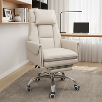 Chaise de bureau ergonomique de luxe moderne et contemporaine en cuir synthétique, cadre en acier inoxydable, pivotante, inclinable, avec appui-tête, pour la maison