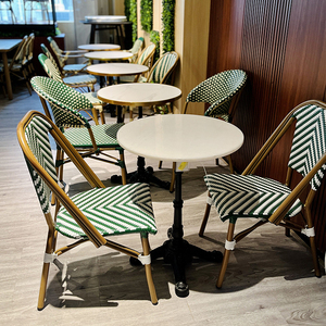 Outdoor French Bistro Garden Set <b>Round</b> <b>Table</b> and Rattan Chairs Waterproof Cafe Restaurant Furniture - Product Image 1