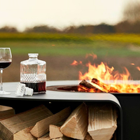 Table de barbecue à foyer en bois en acier galvanisé de couleur noire