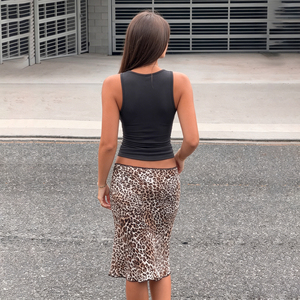 Jupe midi Y2K imprimé léopard colorblock taille naturelle coupe trapèze fendue respirante écologique pour femme style streetwear - Product Image 3