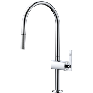 Robinet de cuisine monocommande moderne en acier inoxydable chromé, à montage sur plan, avec douchette extractible, pour eau froide et chaude, pour évier de légumes - Product Image 1
