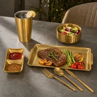 Ensemble de vaisselle de 36 pièces en acier inoxydable 304 de qualité alimentaire, sans BPA, comprenant assiettes carrées classiques, bols, tasses, couteaux, fourchettes, pour hôtel