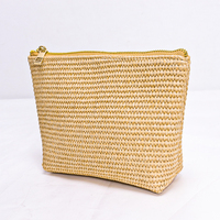 Keymay personnalisé naturel noir tissé paille sac de plage organisateur de toilette pochette à fermeture éclair pochette femmes raphia voyage étui à cosmétiques