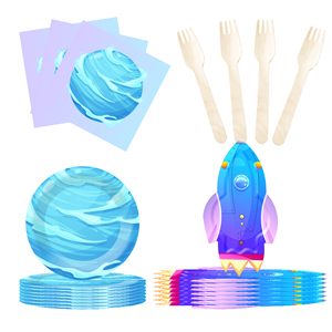 Fournitures pour fête d'anniversaire sur le thème de l'espace DAMAI, assiettes en papier, gobelets, serviettes, décorations de fête galactiques jetables pour 8 invités - Product Image 4