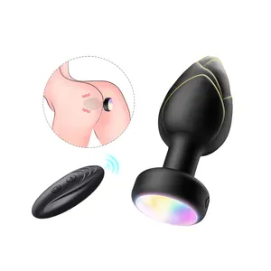 Led Light Silicone Anal Butt Plug with Remote Control Dildo Rose Vibrator Anal Sex Light Up Anal Plug