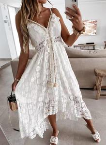 TW Lace Suspender Large Hem Smock Color sólido Vestido largo Traje de baño de playa Bikini Cover up - Product Image 2