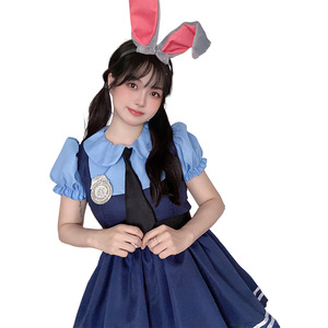 Disfraz <span class=keywords><strong>de</strong></span> Conejita con Estampado <span class=keywords><strong>de</strong></span> Uniforme Animal - Azul y Rosa, Estilo Preppy con Insignia, Conjunto <span class=keywords><strong>para</strong></span> <span class=keywords><strong>Halloween</strong></span> y Juego <span class=keywords><strong>de</strong></span> Roles - Product Image 2