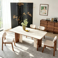 Table à manger OEM d'usine avec plateau en marbre et bois, structure stable, mobilier élégant pour projets d'aménagement intérieur