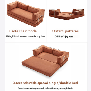 Sofá cama comprimido con estilo retro Melanoidin para sala de estar y dormitorio-Muebles de sofá de tela de sarga multifuncional - Product Image 2