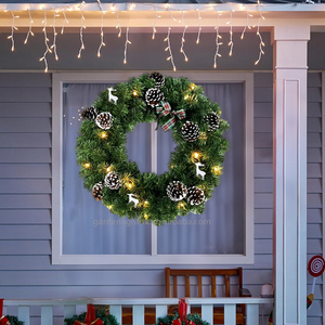 23.6-Inch Artificial Christmas Wreath with White Deer&<b>Pine</b> Cones&Bow Ornaments for Front Door Window Fireplace Party Decor - Product Image 5