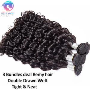 Gelombang air bundel manusia rambut basah dan bergelombang 4 bundel rambut manusia tanpa proses rambut Virgin Brasil dengan penutup Peru - Product Image 2