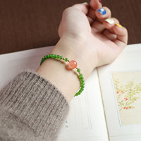 Bracelet en perles de chalcédoine verte de style ethnique chinois, agate Nanhong, forme de boule, pour femmes, accessoires de bijoux tendance