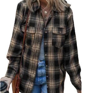 Blusa Vintage de Estilo Dulce para Mujer, Camisa Casual de Manga Larga con Estampado a Cuadros, Cuello Camisero de Algodón Suave, OEM Disponible - Product Image 1