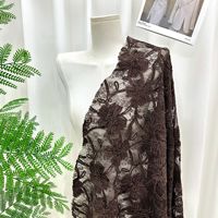 Tela de encaje floral doble con contorno, malla de fondo con patrón floral 3D Sheneyron para vestido de noche, fiesta o novia