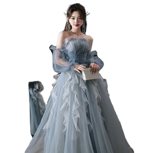 ชุดราตรีสีน้ำเงินหรูหราสไตล์ชุดเดรสยาวสำหรับนักเรียน<span class=keywords><strong>สอบ</strong></span>ศิลปะ ชุดแสดงเดี่ยวแบบยาวถึงพื้น - Product Image 5