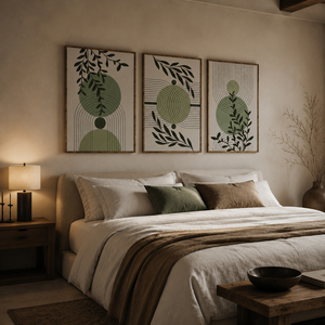 Cuadros Modernos Minimalistas con Líneas Abstractas Verdes, Pinturas de Hojas de Plantas Frescas, Cuadros Enmarcados para Dormitorio - Product Image 4