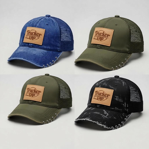 Casquette de camionneur en coton personnalisée avec patch tissé et impression sur bande intérieure, casquette de baseball structurée à 5 panneaux avec dos en maille - Product Image 3