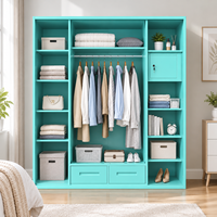 Armoire sur mesure avec miroir pleine longueur, 4 portes et tiroirs, en acier, design KD, meuble de rangement