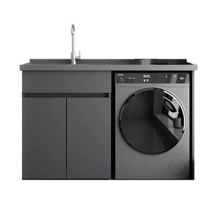 Mueble de lavandería de aluminio con fregadero integrado y unidad para lavadora para uso en balcón, diseño moderno, resistente al agua. - Product Image 4