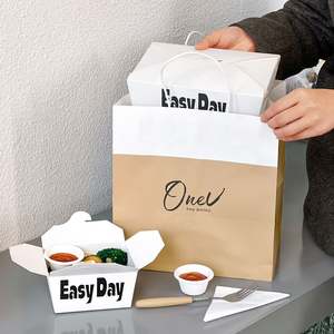 Sac en papier kraft écologique personnalisé pour la livraison de plats à emporter, avec poignées torsadées, pour les restaurants - Product Image 1