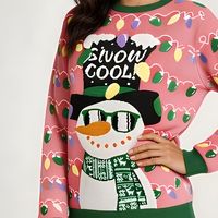 Pull de Noël en tricot à col rond pour femme, motif bonhomme de neige rouge, idéal pour les fêtes, vente en gros personnalisée