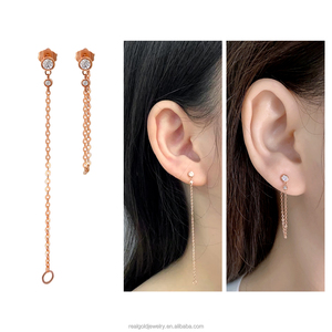 14K リアル ゴールド スタッド ピアス トレンディ シンプル スタイル プレーン ゴールド 14K 18K ローズ ゴールド イヤリング ファイン ジュエリー 卸売 ジルコン ピアス - Product Image 3