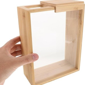 <b>Bamboo</b> Grain Storage Box With Sliding Lid Rectangle Rice <b>Container</b> Large Size 22.2X17.2X7.8Cm Covered - Product Image 2