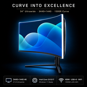 Computadoras Todo en Uno UW34 de <span class=keywords><strong>34</strong></span> Pulgadas Ultrawide 3440x1440 21:9 1500R Curva LED Intel <span class=keywords><strong>Core</strong></span> I3 32GB RAM 2TB SSD Windows 11 PC AIO - Product Image 1