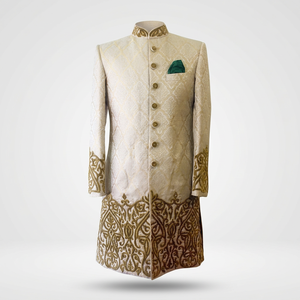 NEW ELEGANT GOLD EMBROIDERY on BROCADE SHERWANI & <b>PANT</b> WITH MATCHING SHOE Men's Suits & Blazer>Men's Suits - Product Image 2