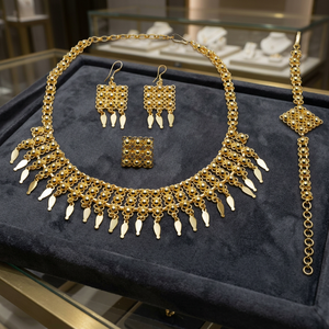 Wholesale Brass 14K18K24K Micron Gold Plated Forming Short Necklaces Fashion Jewelry Indo Western Design Jewelry Set Oro Joyeria - Product Image 2