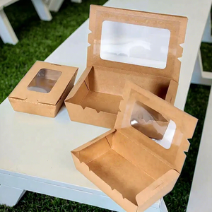Tazón Cuadrado Desechable para Ensalada <span class=keywords><strong>King</strong></span> Garden con Ventana, Contenedor de Papel Recubierto para Comida Rápida, para Fideos, Loncheras, Laminación Mate - Product Image 3