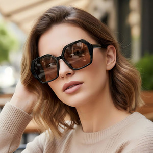 Custom Logo 2026 Fashion Retro PC Big <b>Frame</b> <b>Square</b> Sun Glasses UV400 Oversized Polygon Women <b>Sunglasses</b> - Product Image 3