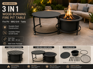 Braciere Portatile Rotondo con Griglia BBQ e Tavolino Laterale per Giardino e Cortile, Funzionante a Legna e Carbone - Product Image 2