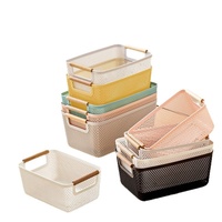 Panier de rangement rectangulaire multifonctionnel en plastique avec poignée pour collations, articles divers, salle de bain, cuisine, rangement égouttoir