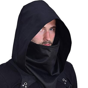 MANGGUO Men's Black Medieval Assassin Hooded <b>Cape</b> with Face Mask Halloween Cosplay Costume - Product Image 1