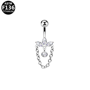 <b>Titanium</b> Navel <b>Ring</b> Bowknot Chain Stud Fashion Jewelry For Women ASTM F136 - Product Image 4