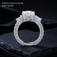 Bague de fiançailles pour femme en moissanite, argent sterling 925, taille brillant rond, quatre griffes, halo pavé, pierres latérales pavé, bande pavé